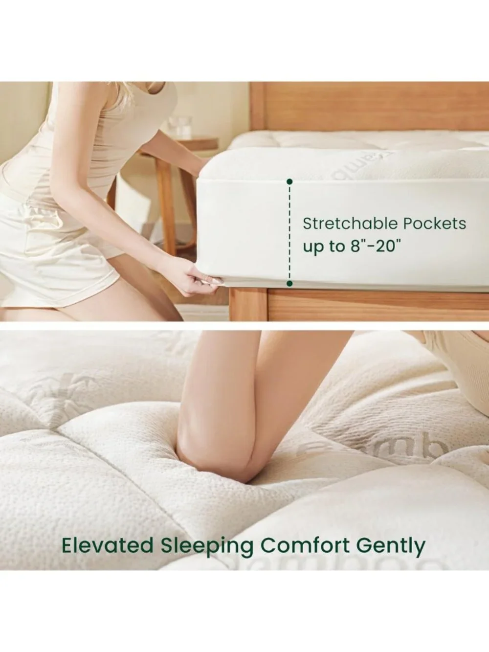 Thick Twin XL Bamboo Mattress Topper - Soft Cooling Pillow Top, Stretchable Fit